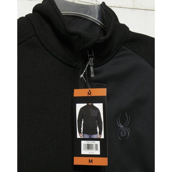 Spyder Mens Half Zip Fleece Lined Knit Sweater / Pullover • Black • Sz M • NWT - Picture 5 of 12